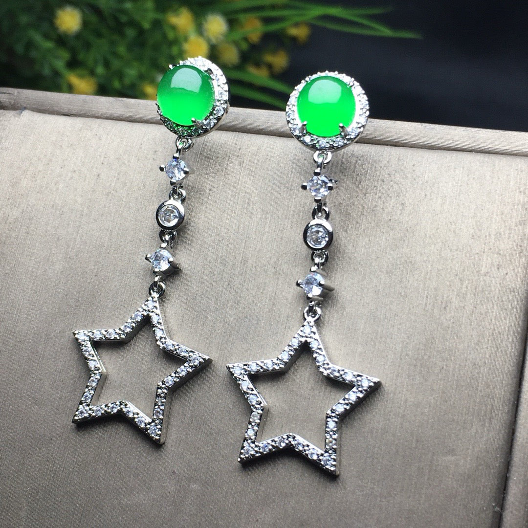 Ice Green Egg Face Jade Earrings