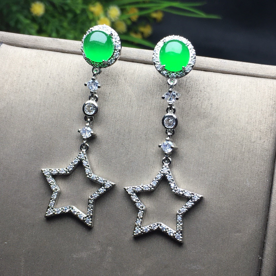 Ice Green Egg Face Jade Earrings