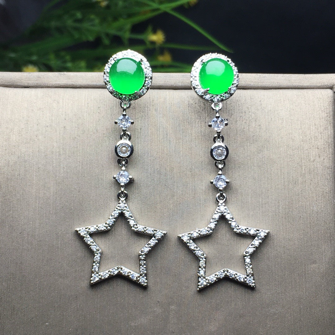 Ice Green Egg Face Jade Earrings