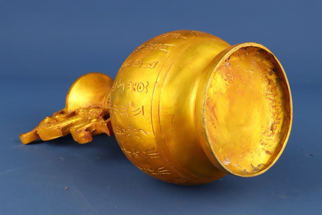 Chinese antique bronze gilded double dragon vase