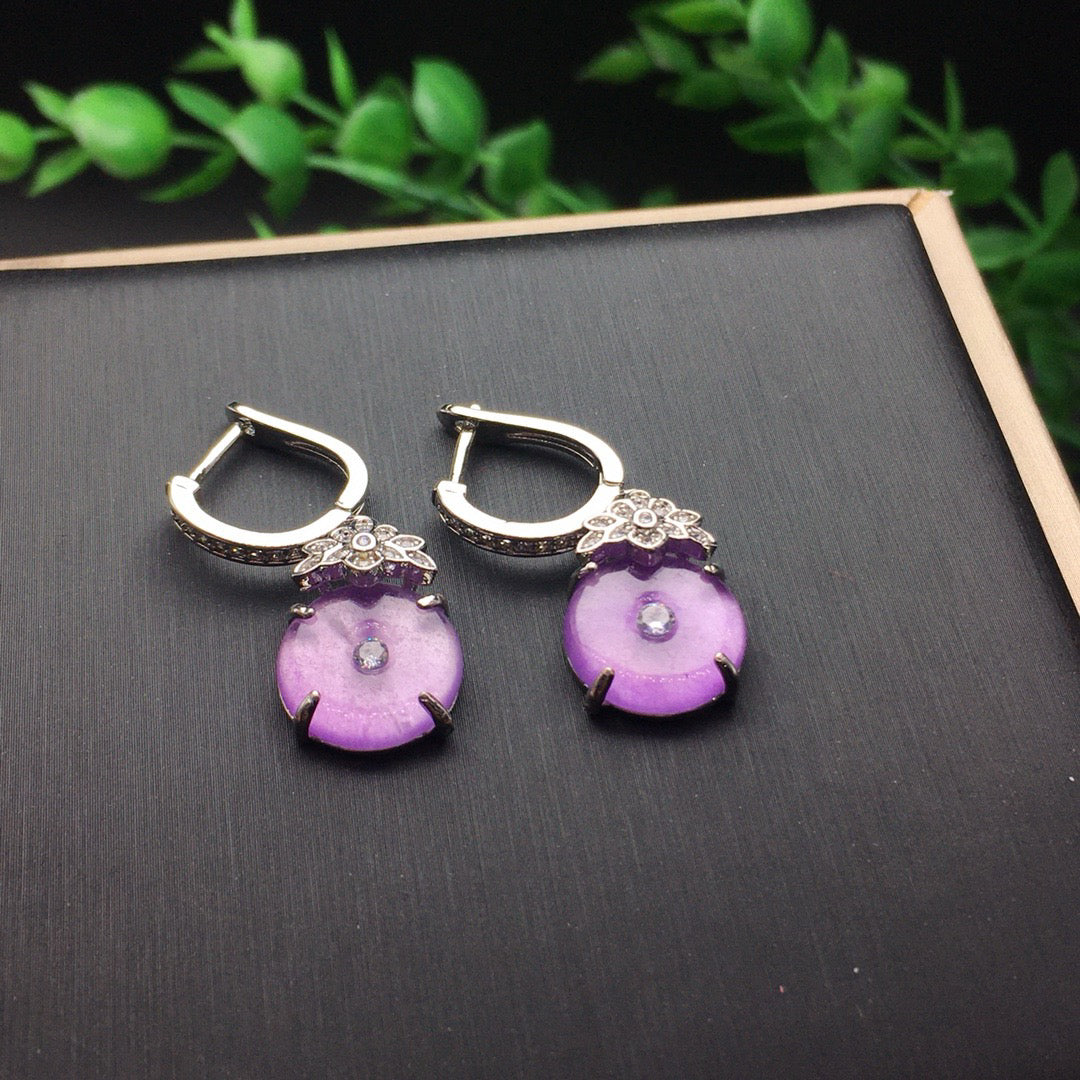 Ice Violet Safety Buckle Jade Earrings