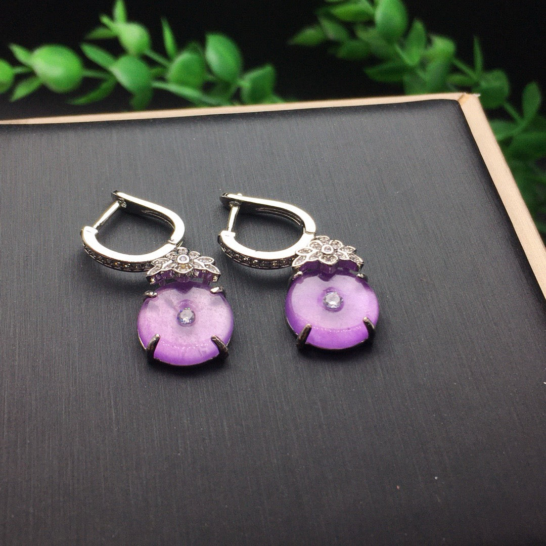 Ice Violet Safety Buckle Jade Earrings