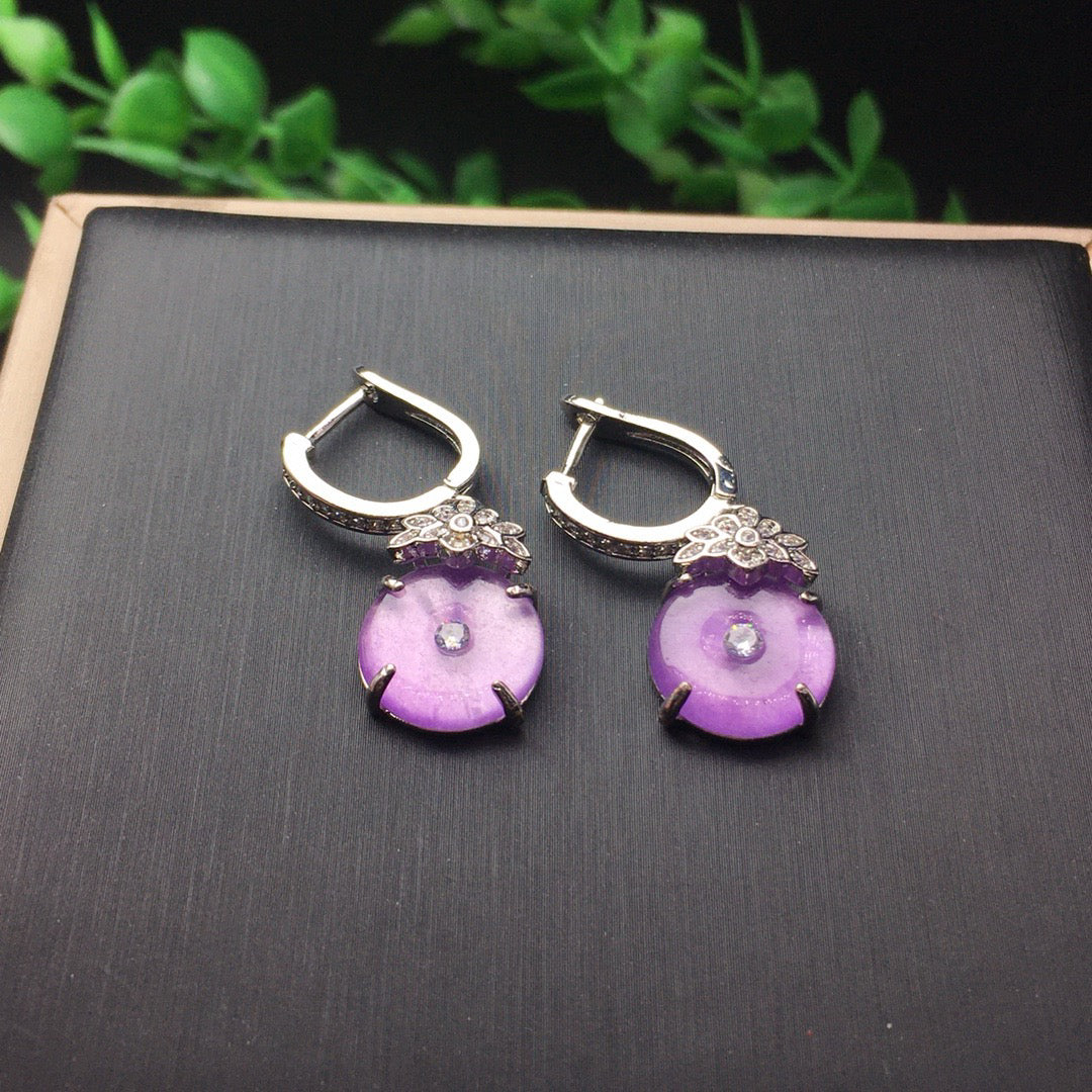 Ice Violet Safety Buckle Jade Earrings