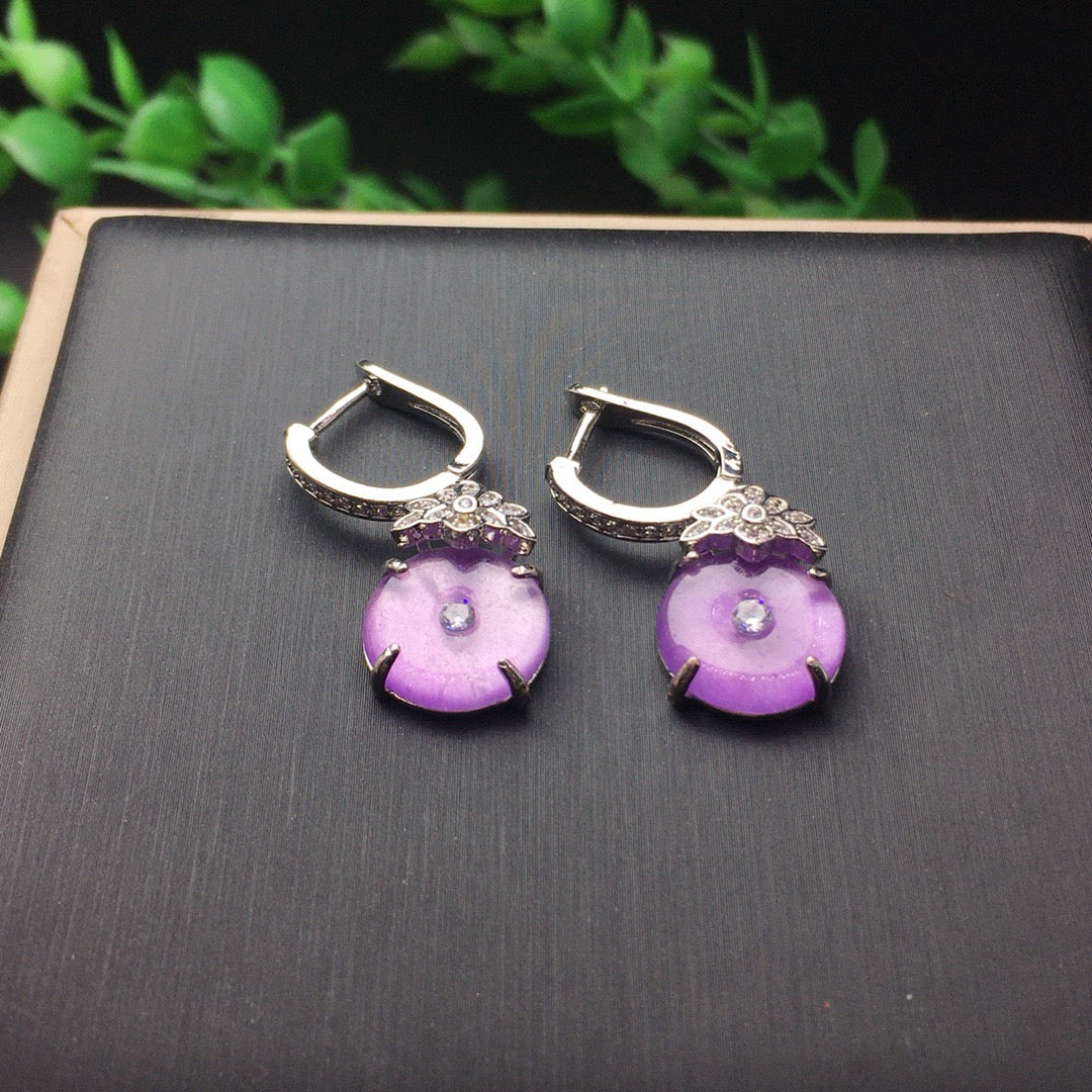 Ice Violet Safety Buckle Jade Earrings
