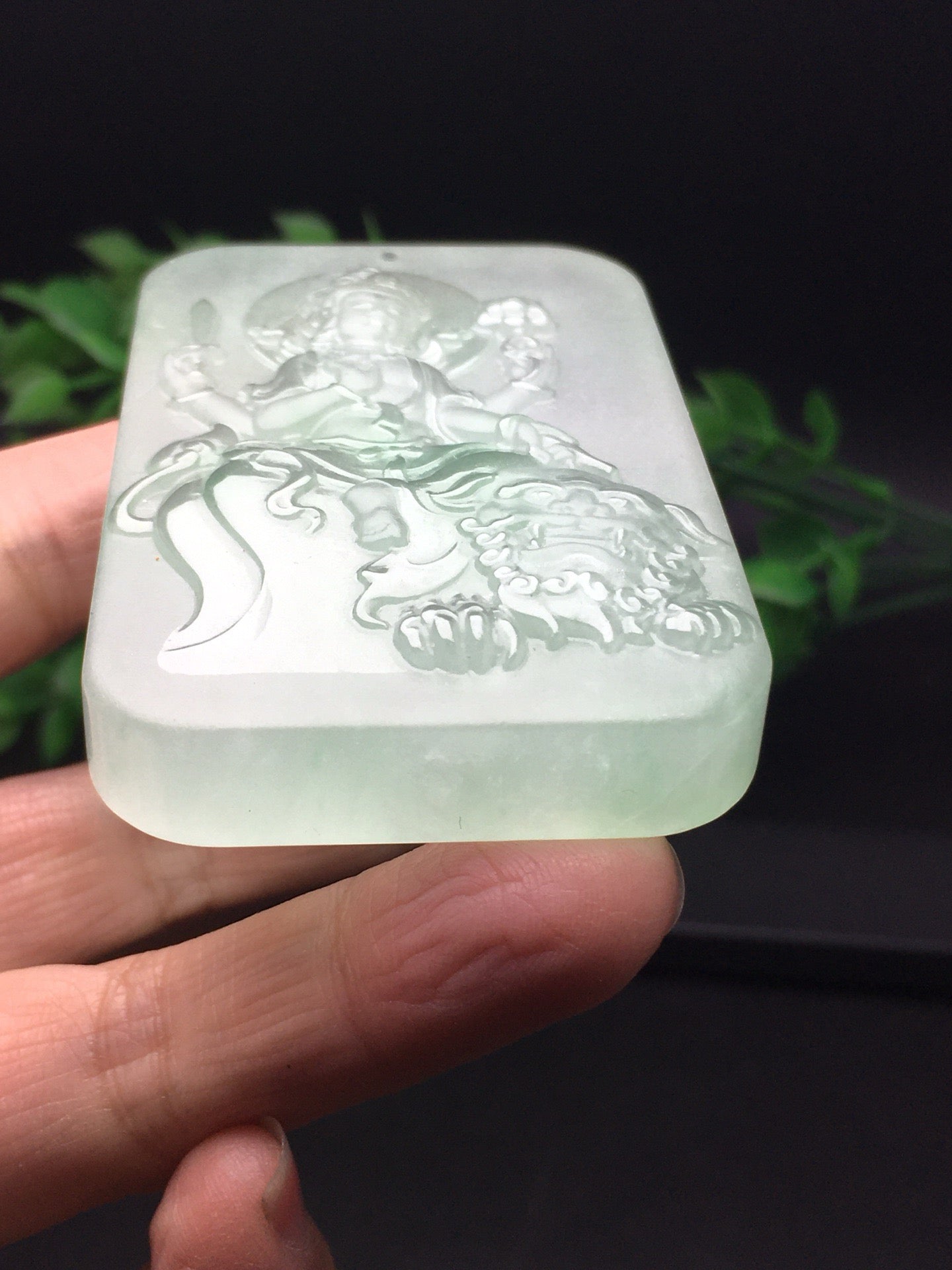 Chinese Antique Ice Drifting Green Thick Decoration Precision Matte Protection - Manjusri