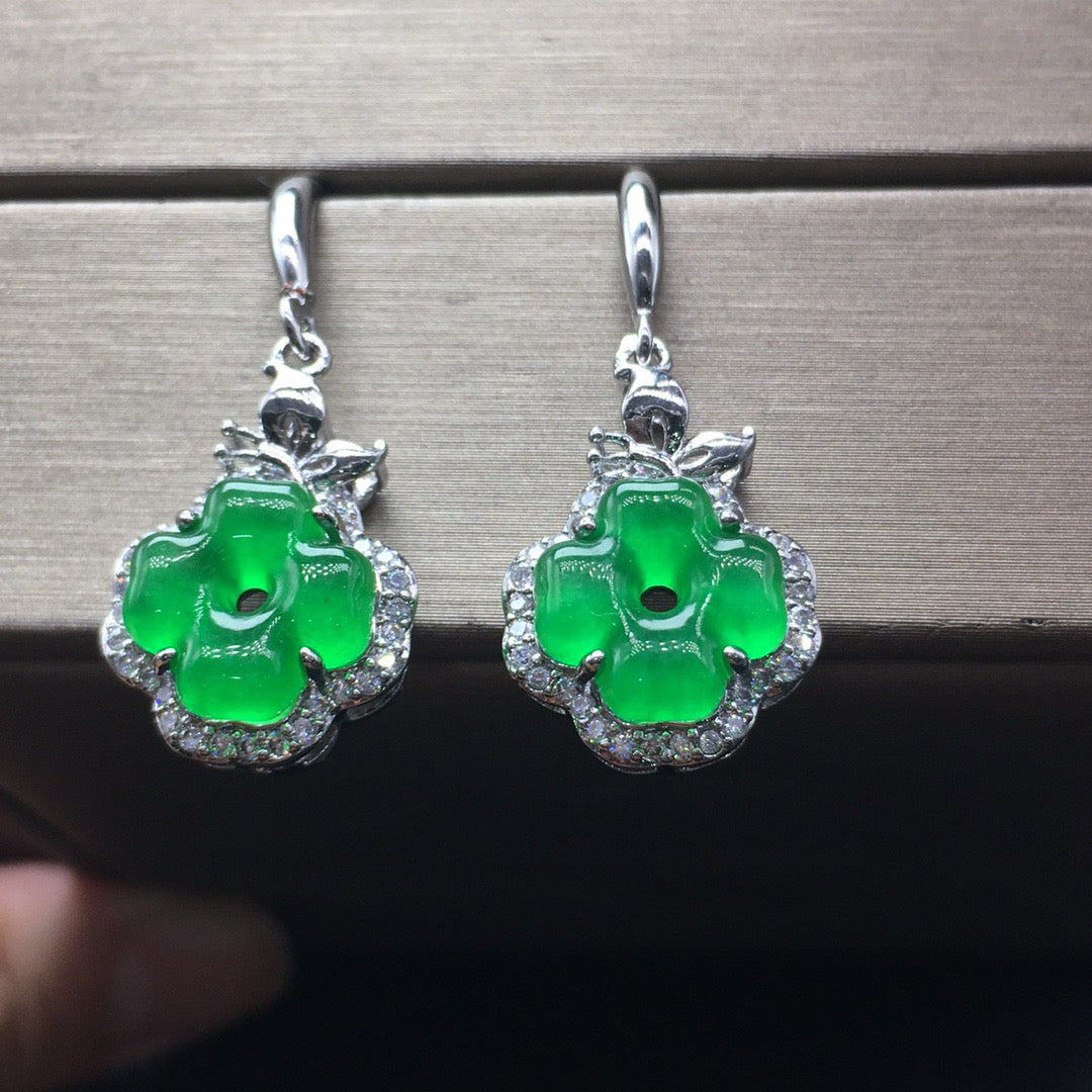 Ice Green Clover Jade Earrings
