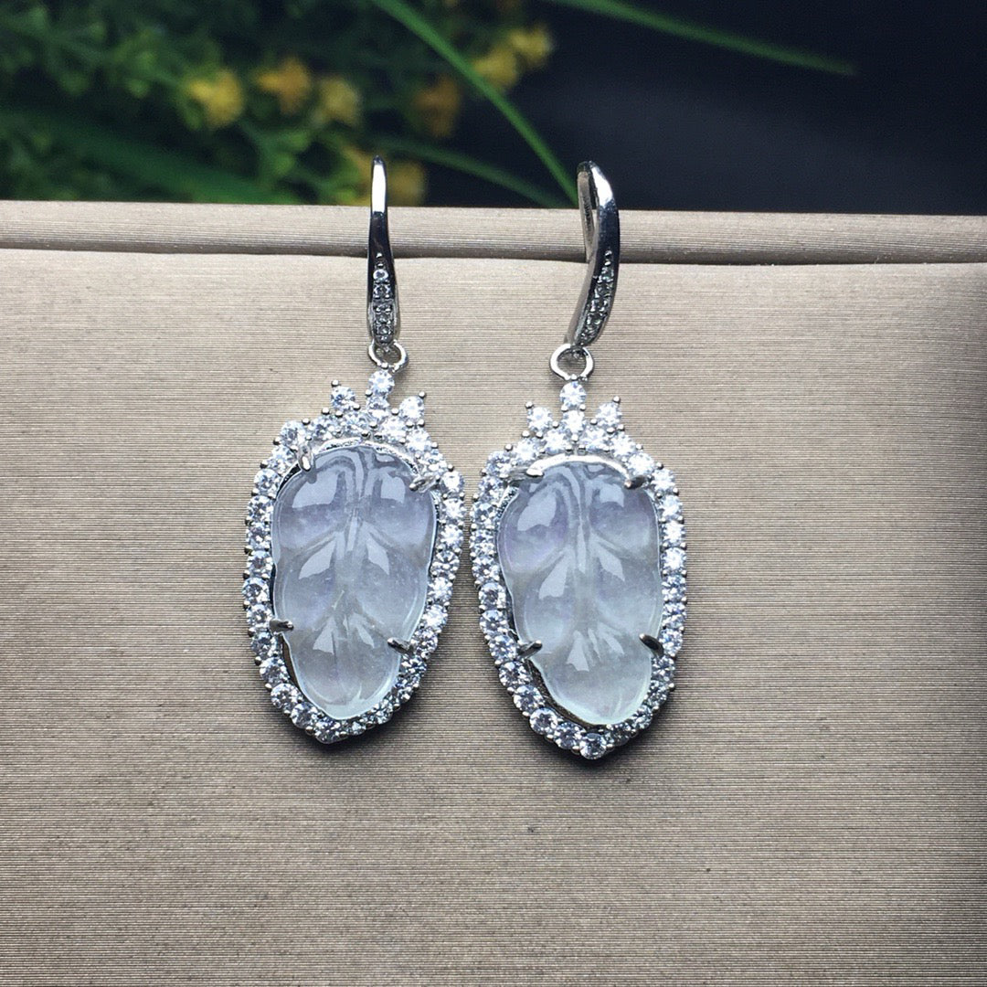 Ice Rising Light Golden Branch Jade Leaf Earrings