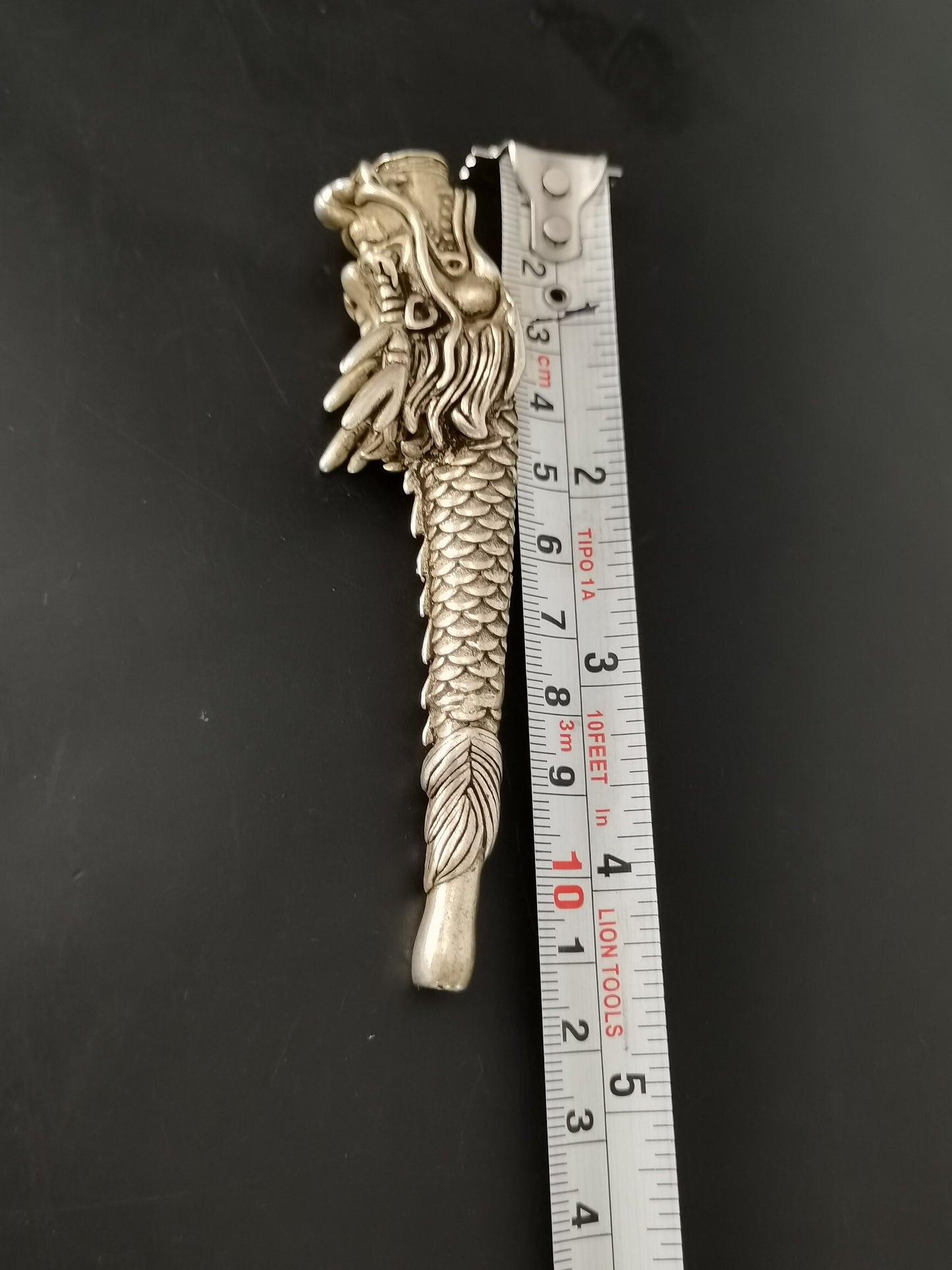 Chinese Antique Silver Dragon Head Pipe and Rod