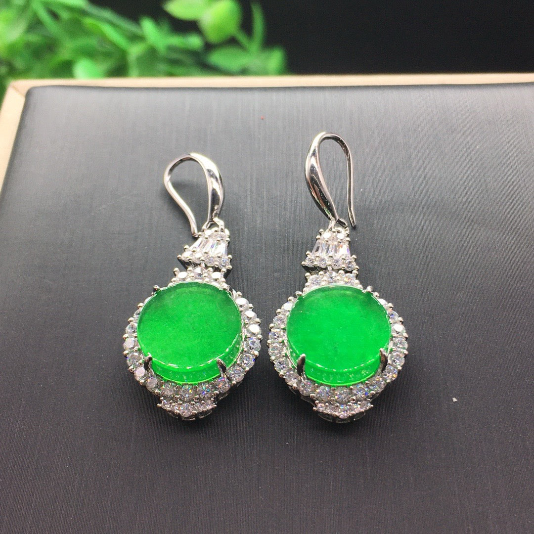 Ice Green Jade Earrings Round Peace Plate