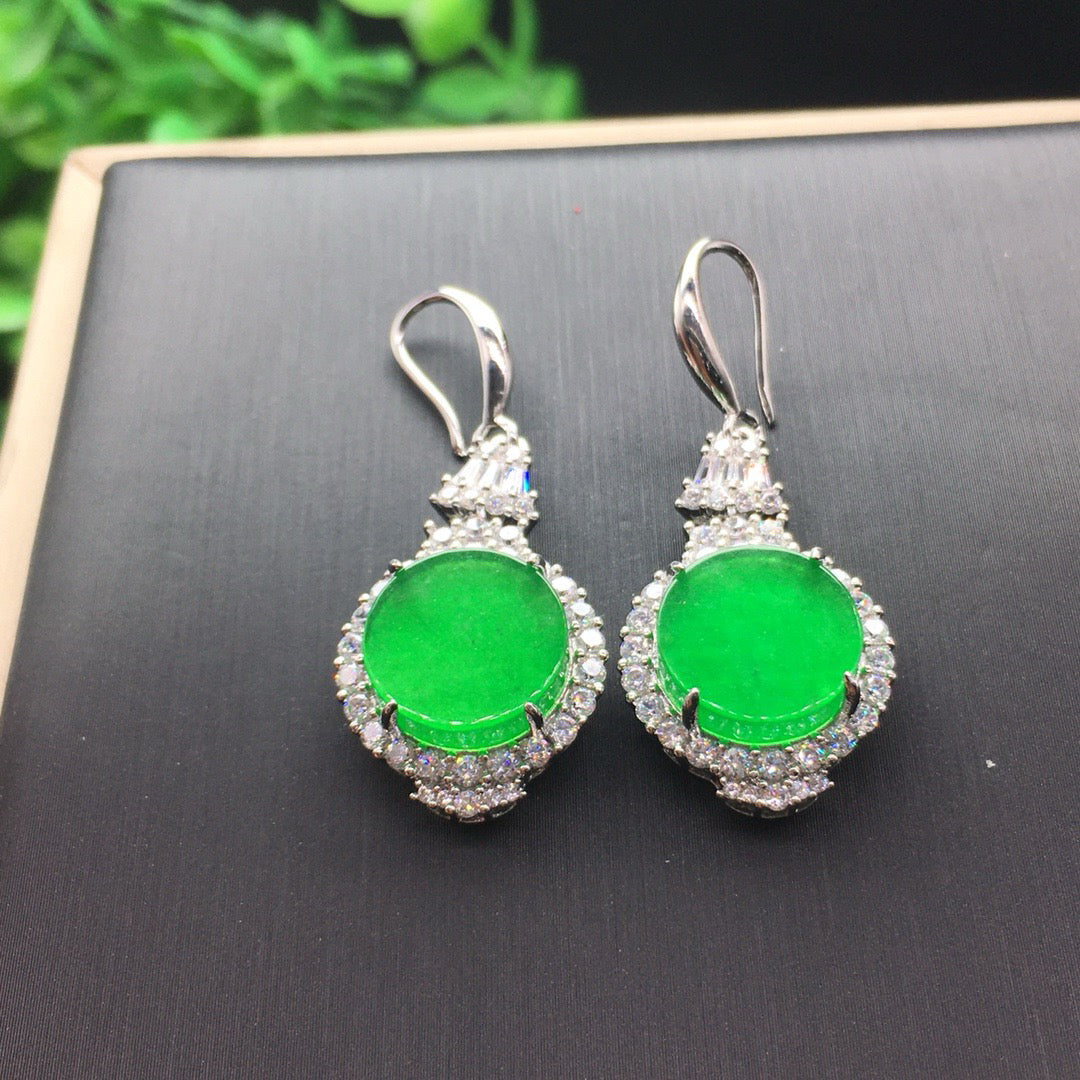 Ice Green Jade Earrings Round Peace Plate