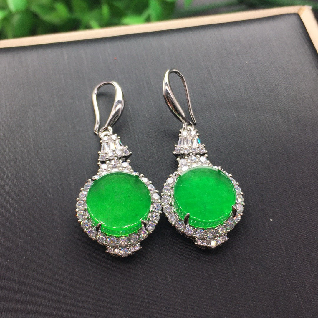 Ice Green Jade Earrings Round Peace Plate