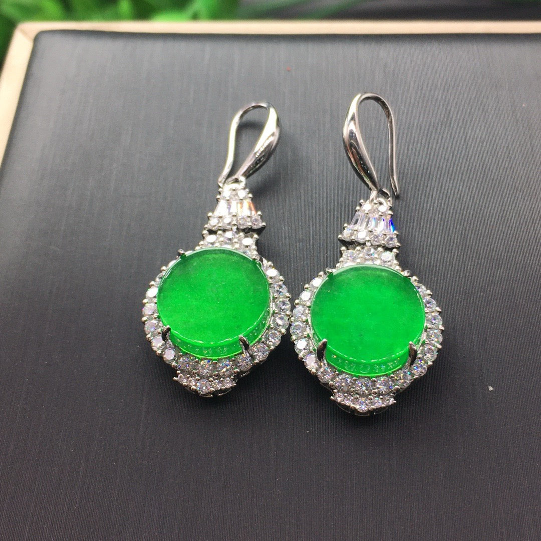 Ice Green Jade Earrings Round Peace Plate