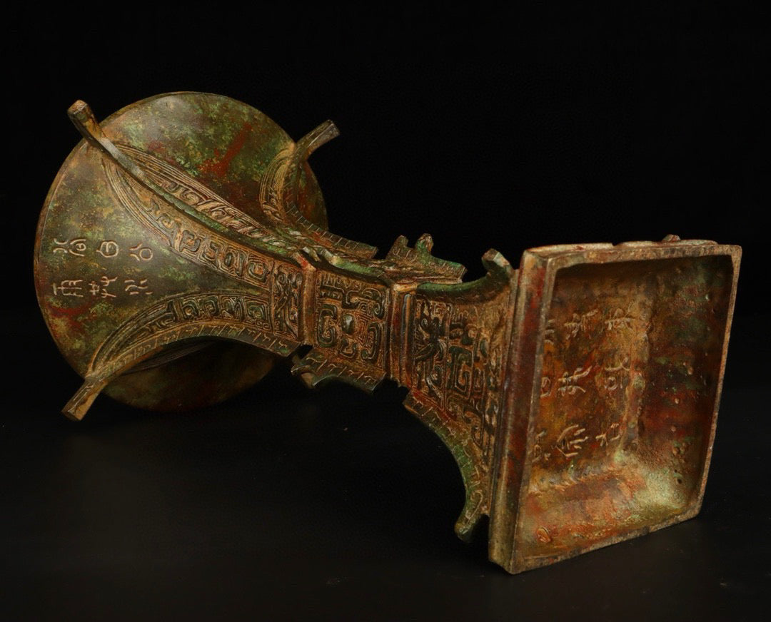 Chinese Antique Bronze Square Flower Gu