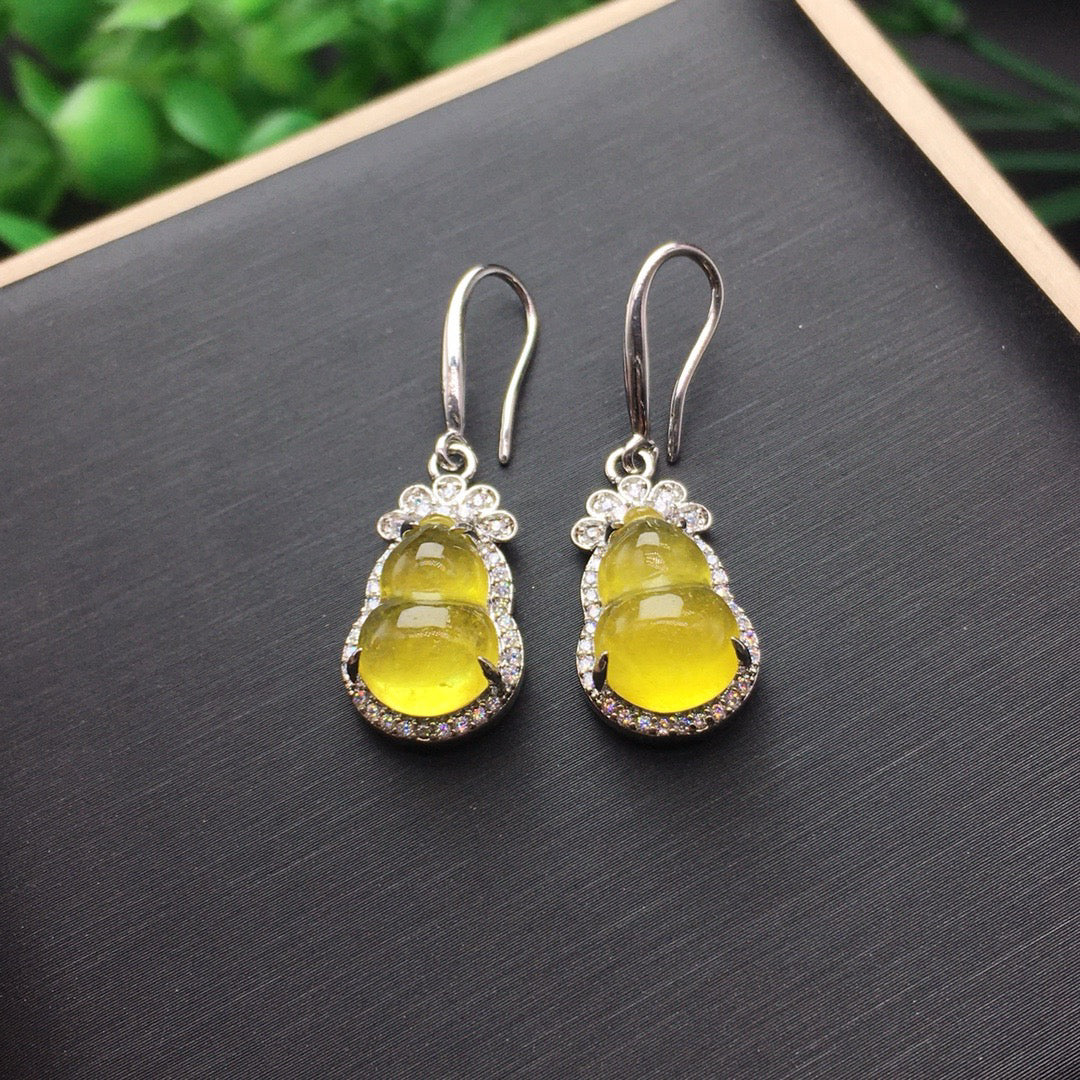 Ice Yellow Jade Gourd Earrings