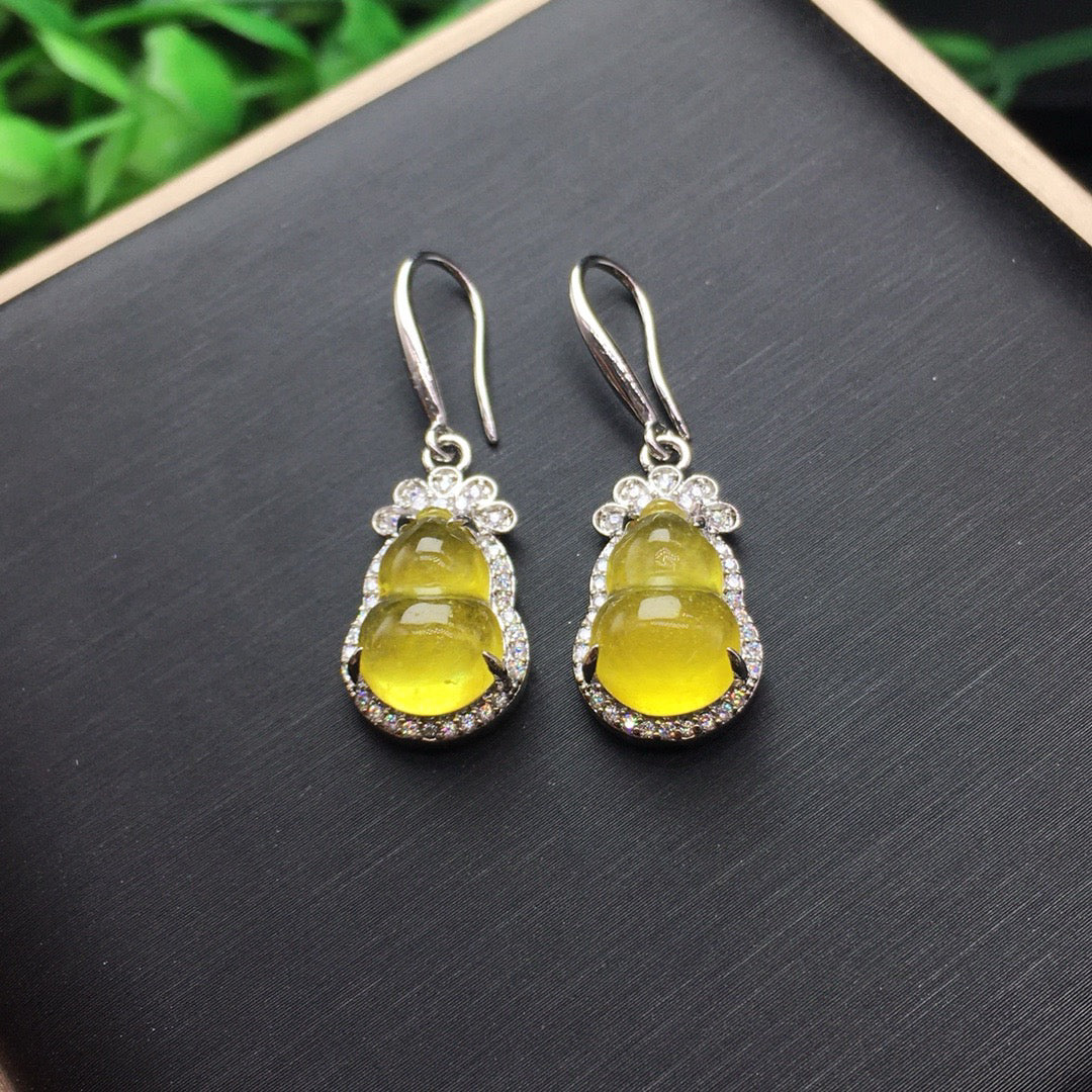 Ice Yellow Jade Gourd Earrings