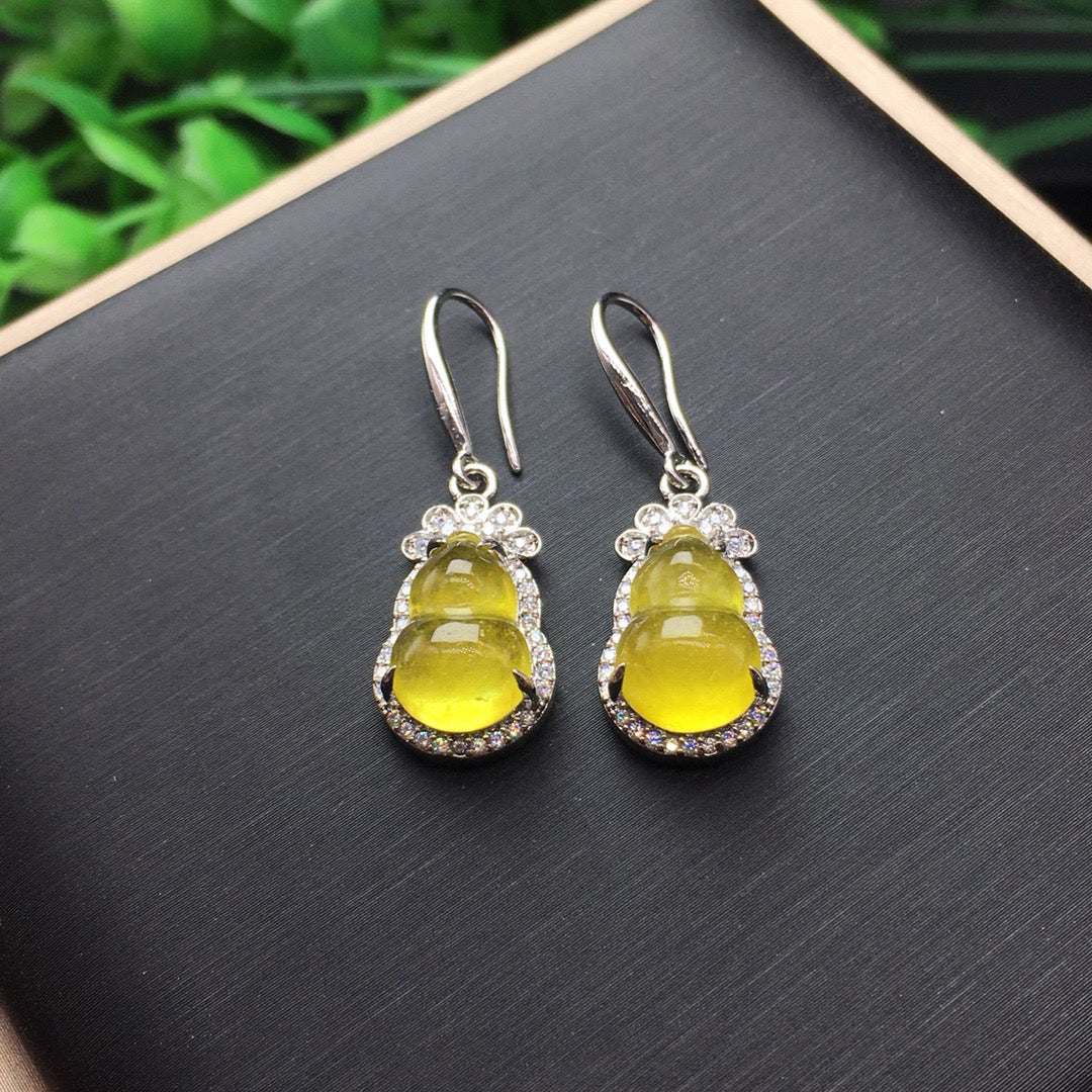 Ice Yellow Jade Gourd Earrings