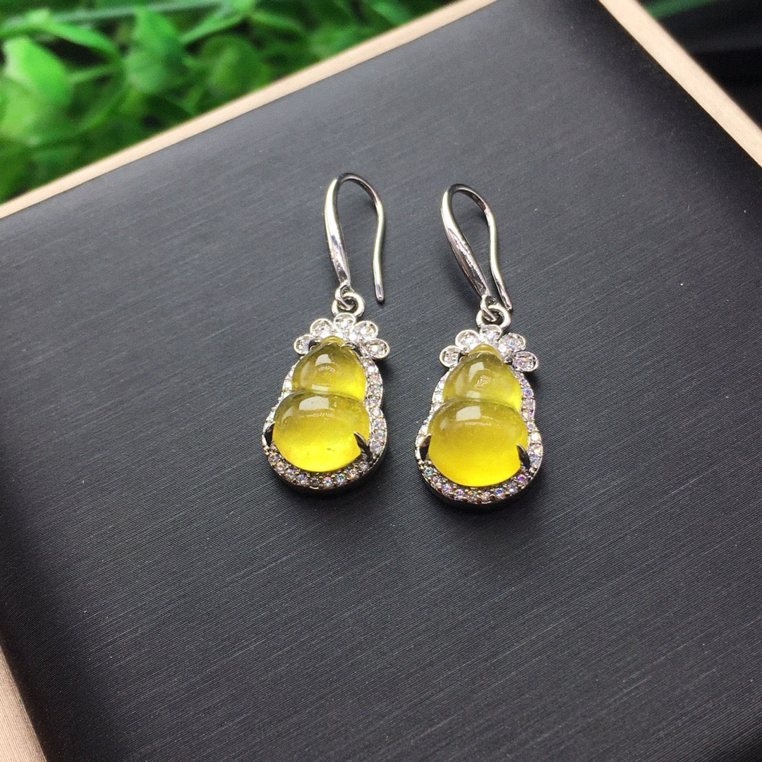 Ice Yellow Jade Gourd Earrings