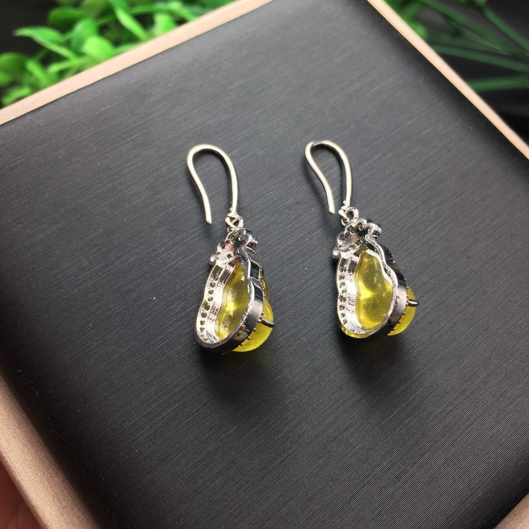 Ice Yellow Jade Gourd Earrings