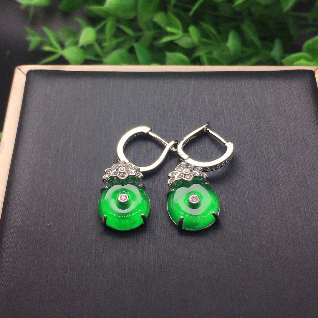 Ice Green Jade Safety Buckle Earrings