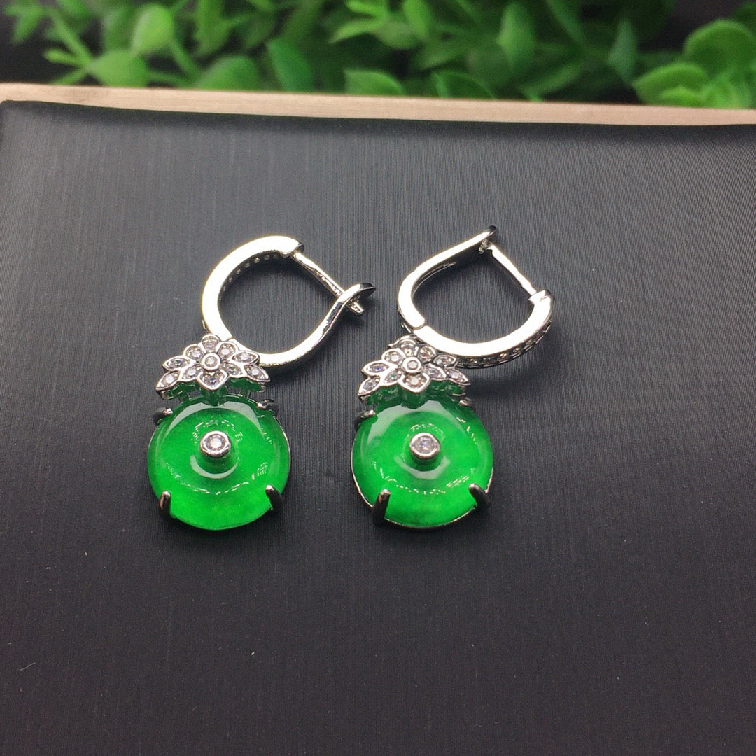 Ice Green Jade Safety Buckle Earrings
