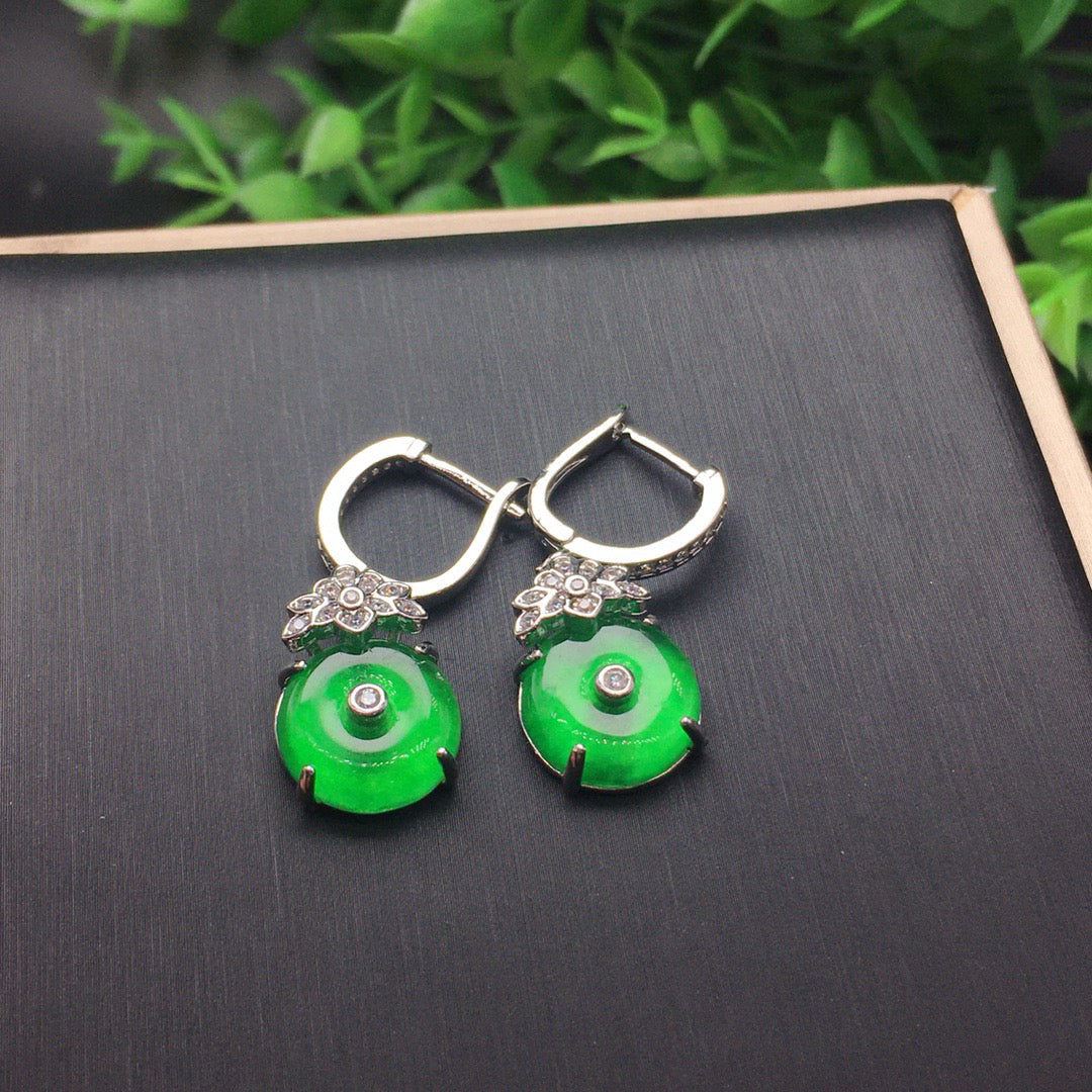 Ice Green Jade Safety Buckle Earrings