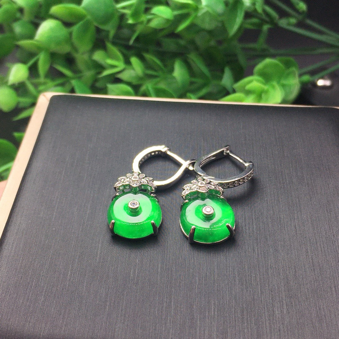Ice Green Jade Safety Buckle Earrings