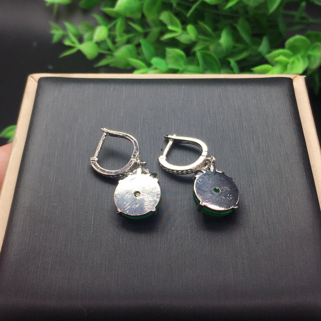 Ice Green Jade Safety Buckle Earrings