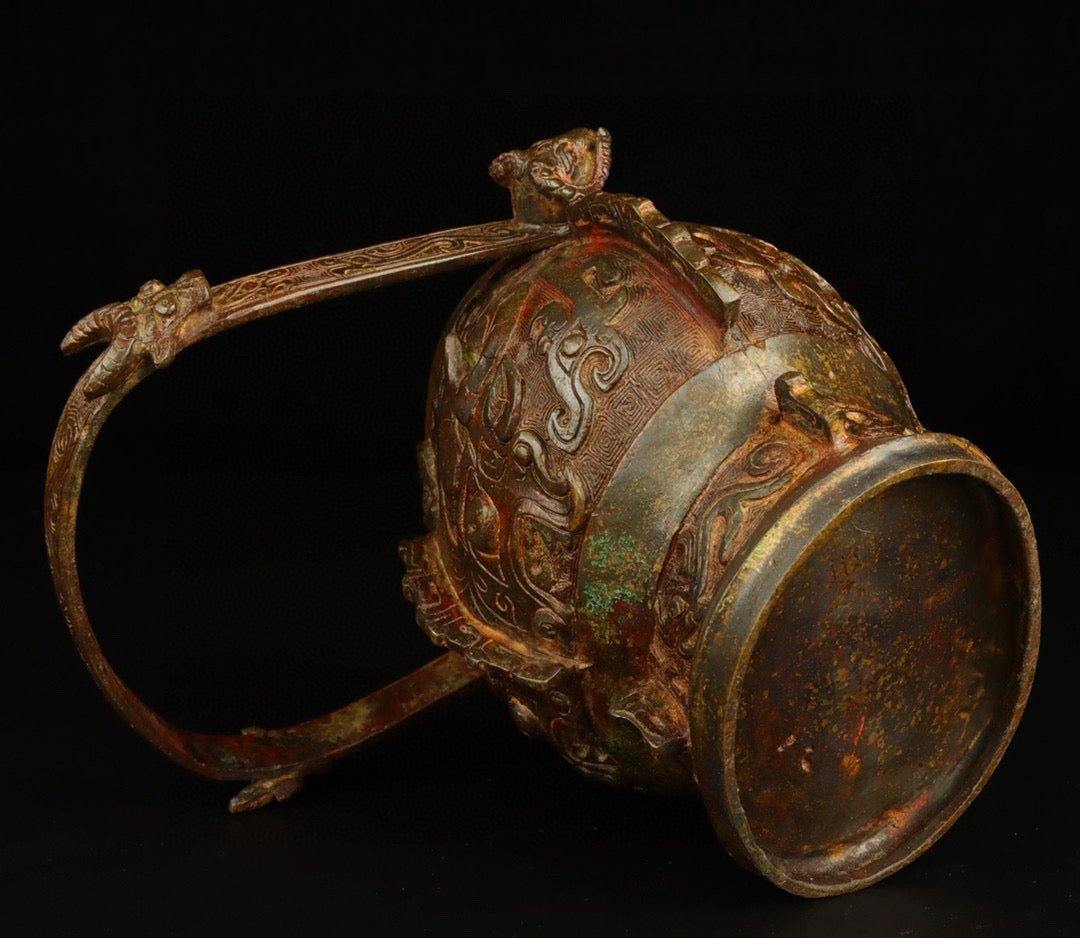 Chinese antique bronze gluttonous pattern lifting beam