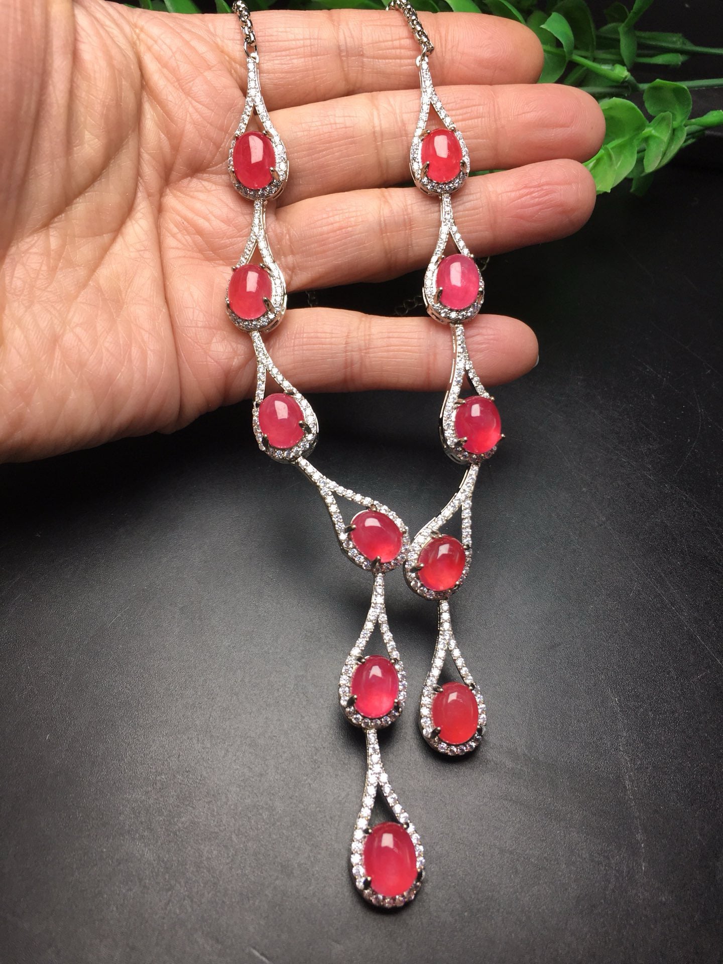 Ice Rose Red Luxury Jade Necklace