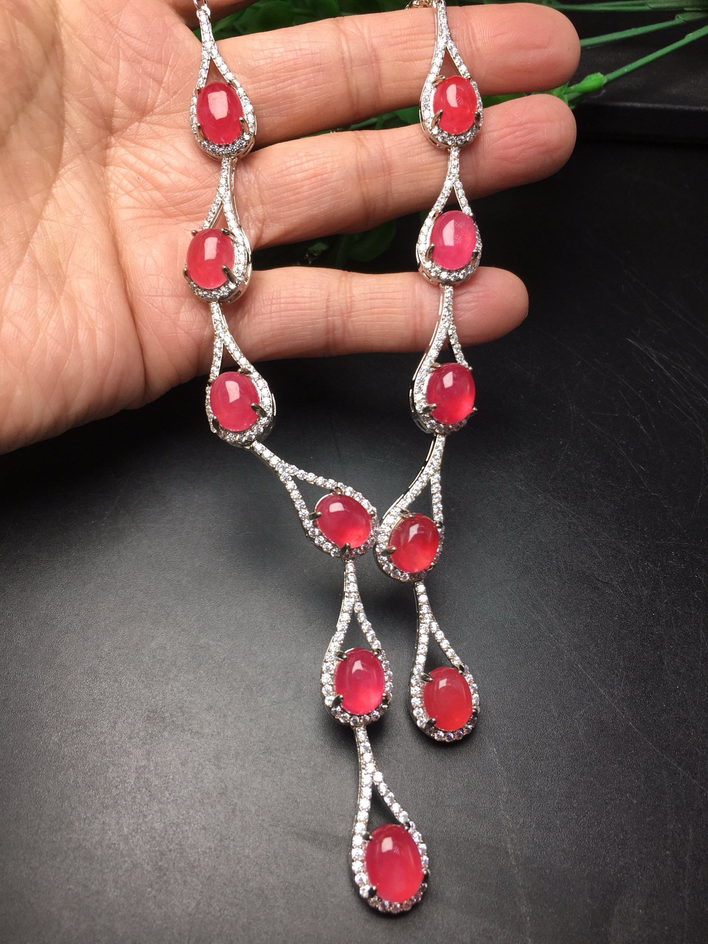 Ice Rose Red Luxury Jade Necklace