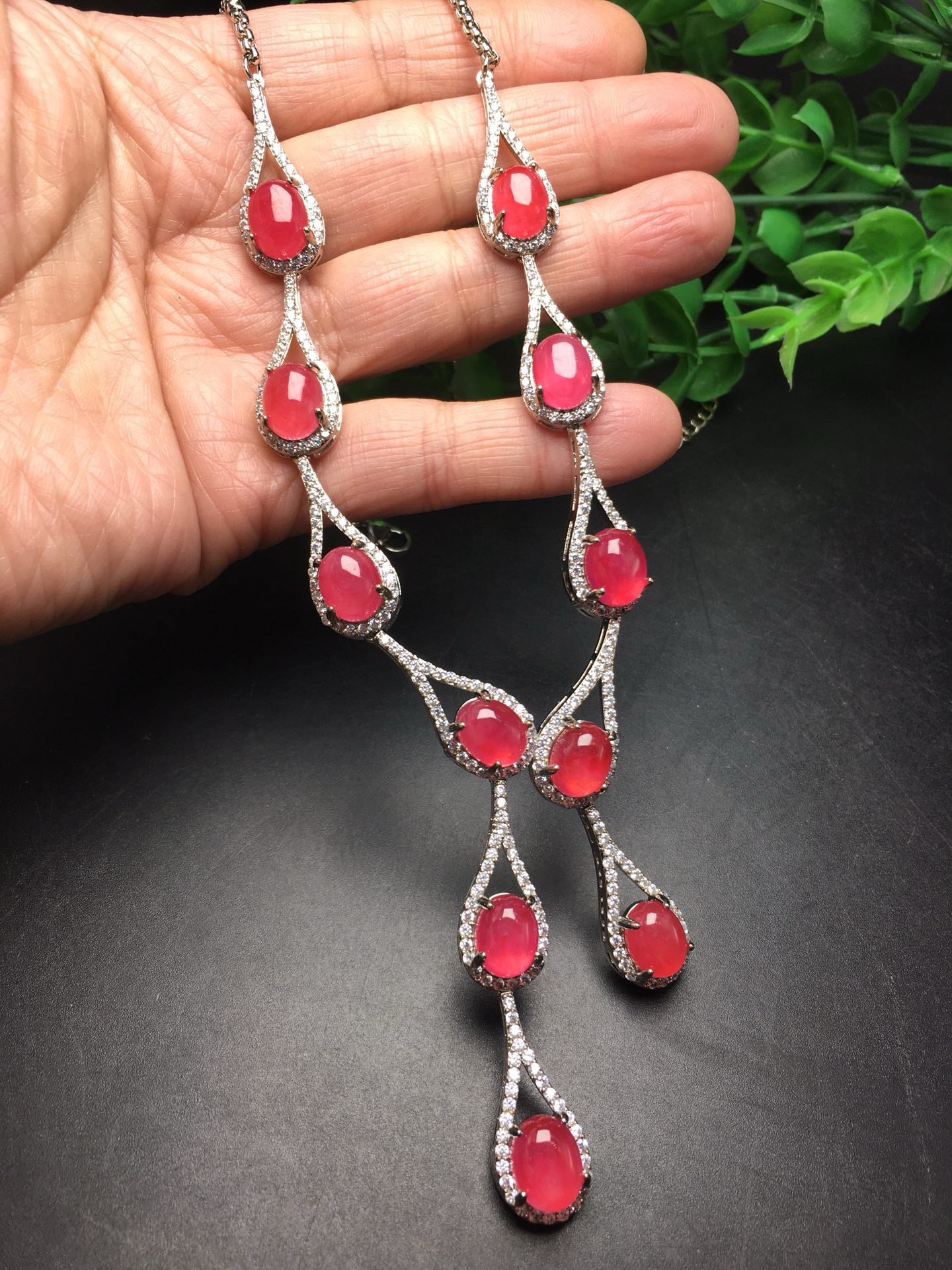 Ice Rose Red Luxury Jade Necklace