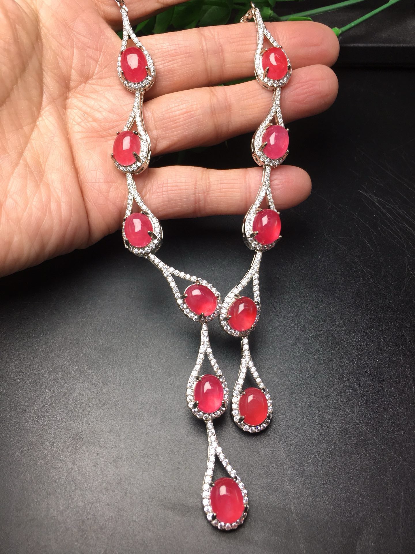Ice Rose Red Luxury Jade Necklace