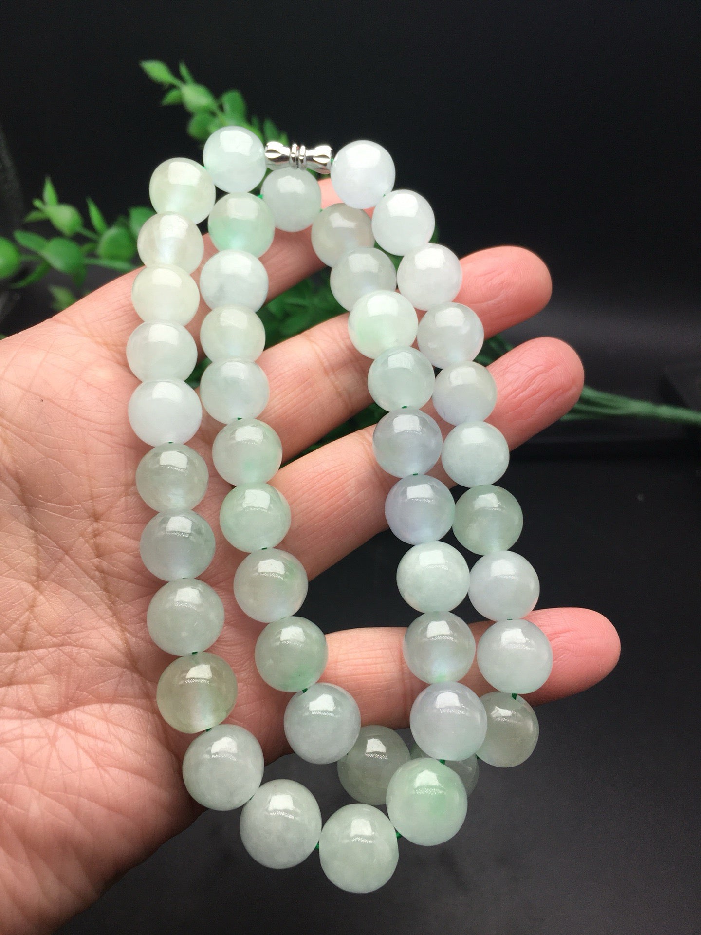 Ice type round bead jade necklace bracelet two-piece set
