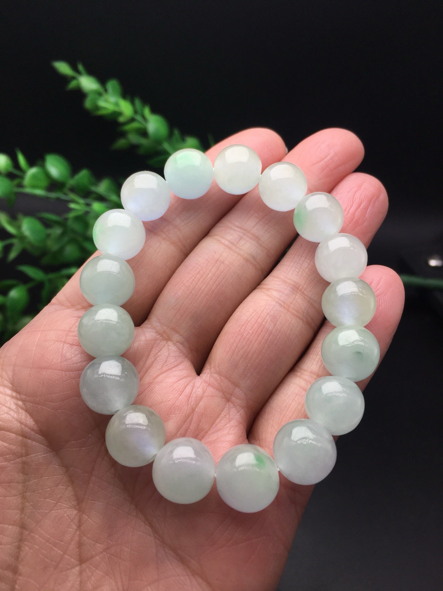Ice type round bead jade necklace bracelet two-piece set