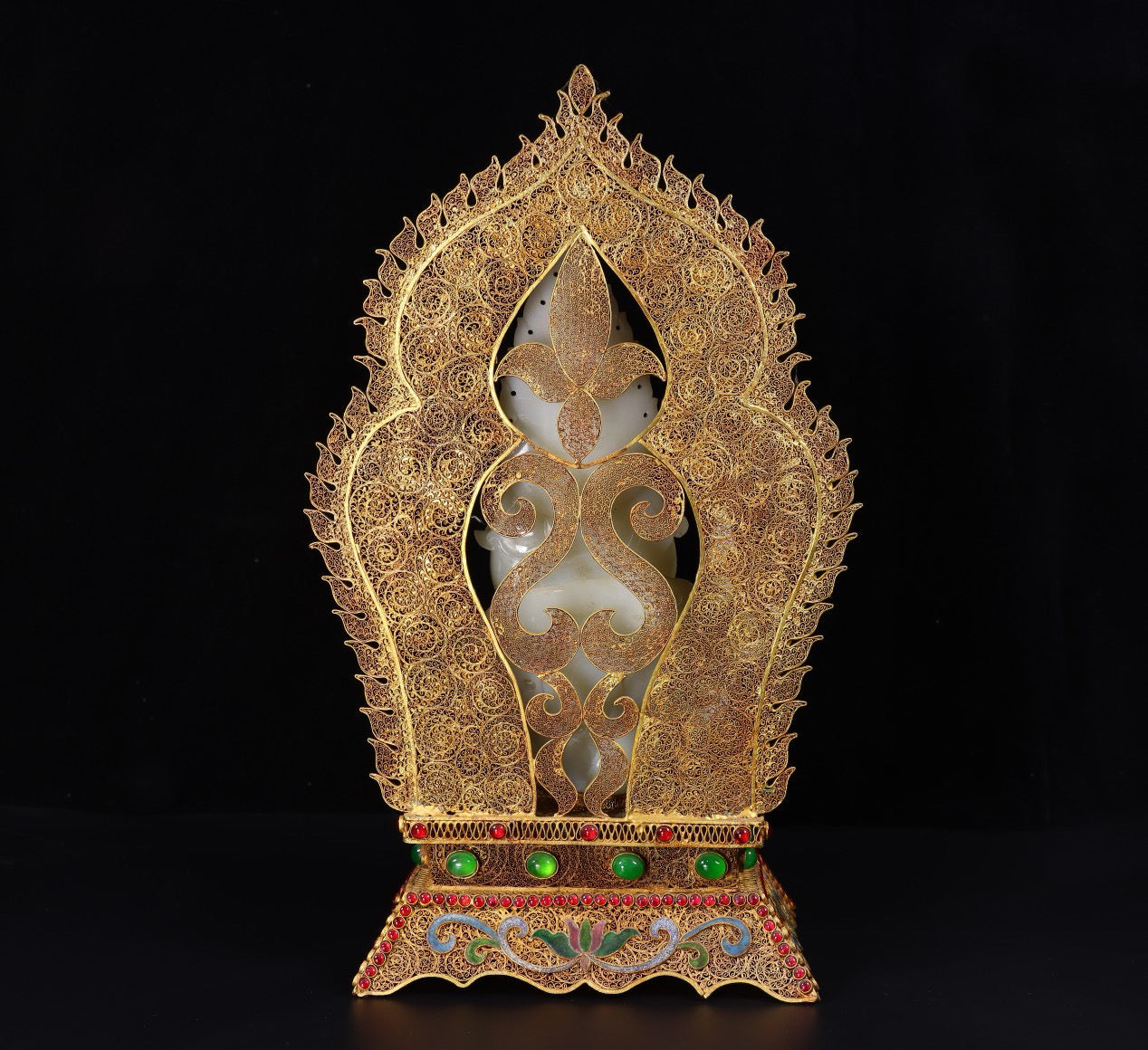 Chinese antiques, handmade, filigree, gilded, inlaid with Hotan Jade Guanyin