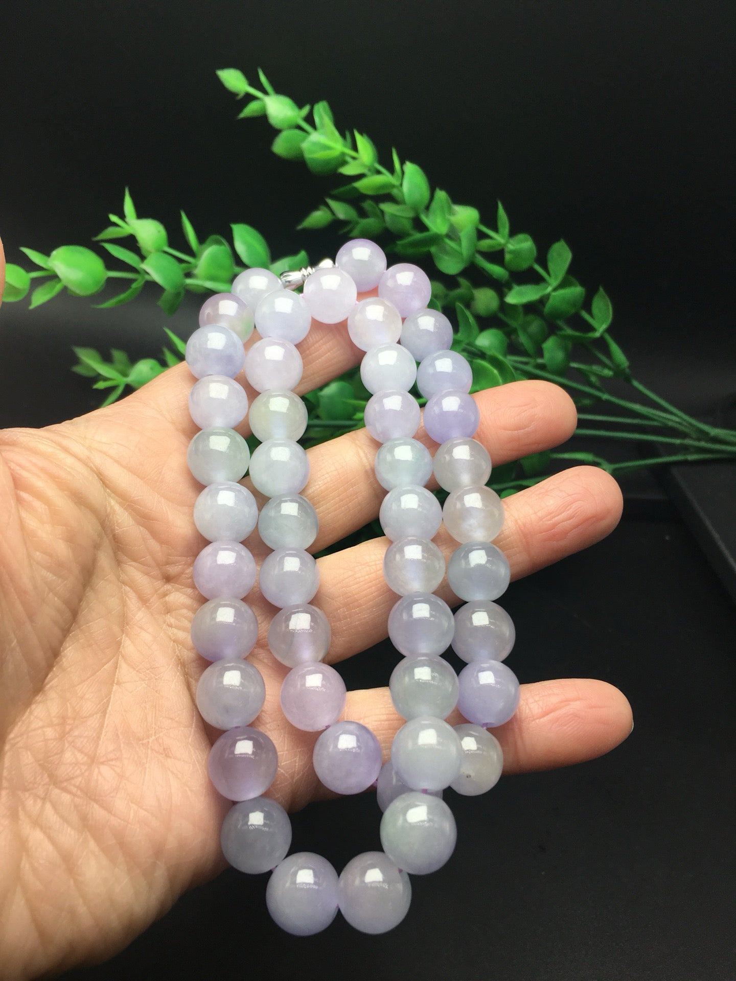 Ice Violet Round Bead Jade Necklace Bracelet Set of Two