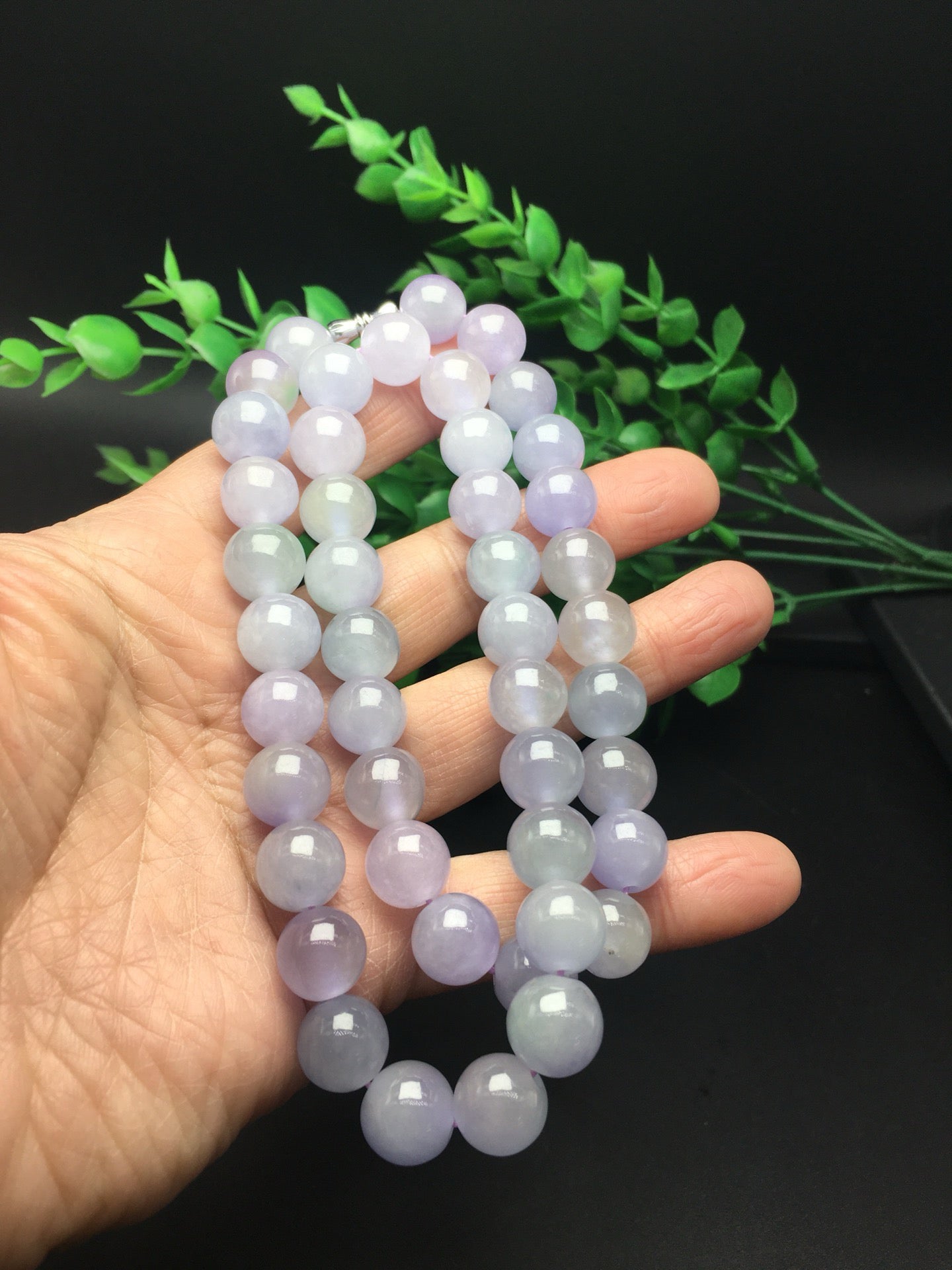 Ice Violet Round Bead Jade Necklace Bracelet Set of Two