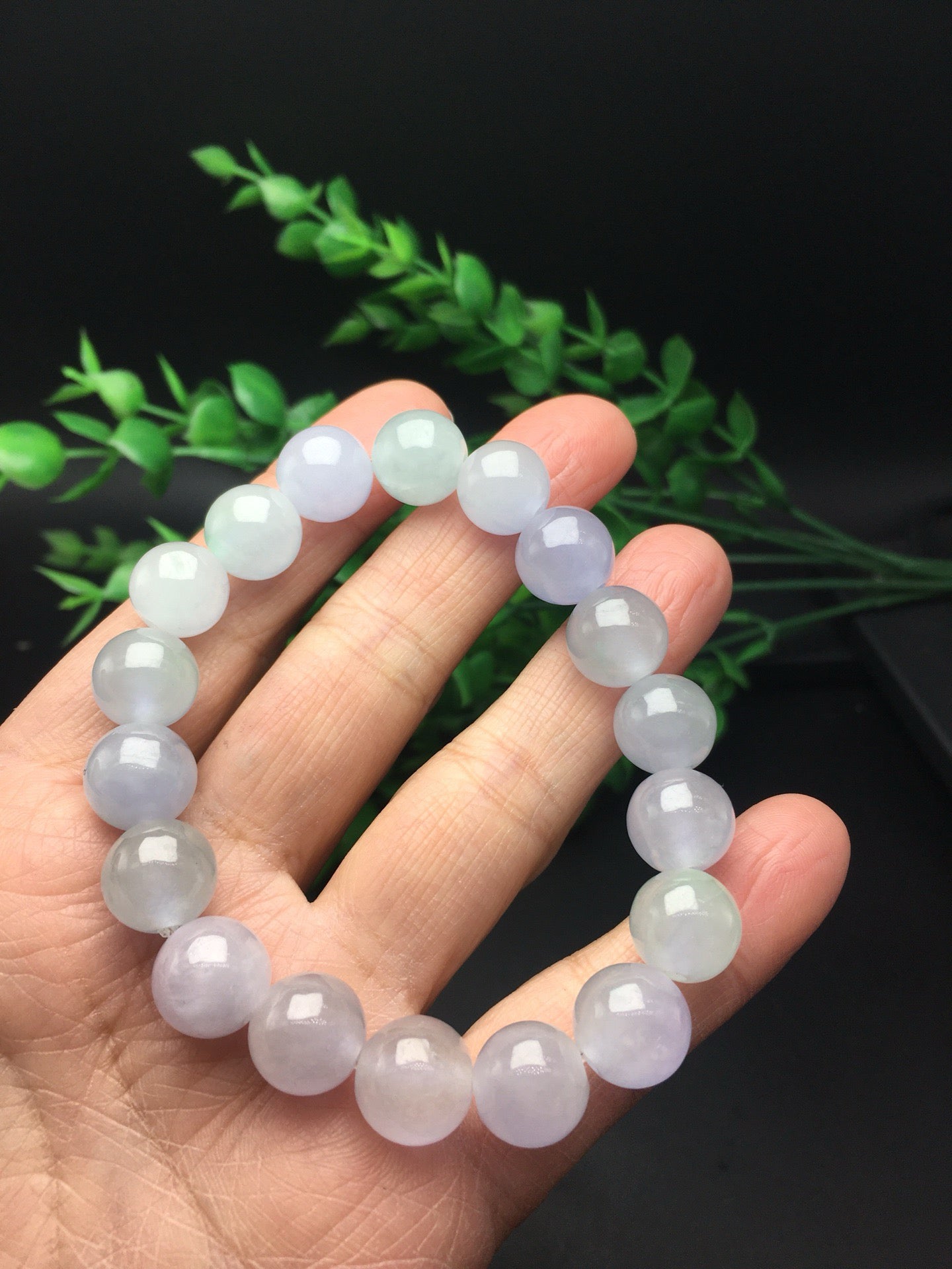 Ice Violet Round Bead Jade Necklace Bracelet Set of Two