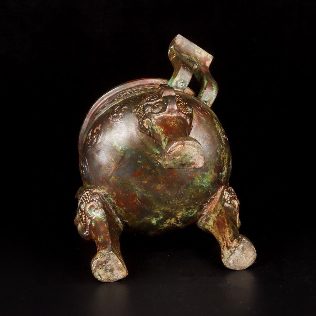 Chinese antique bronze standing bird smoking furnace