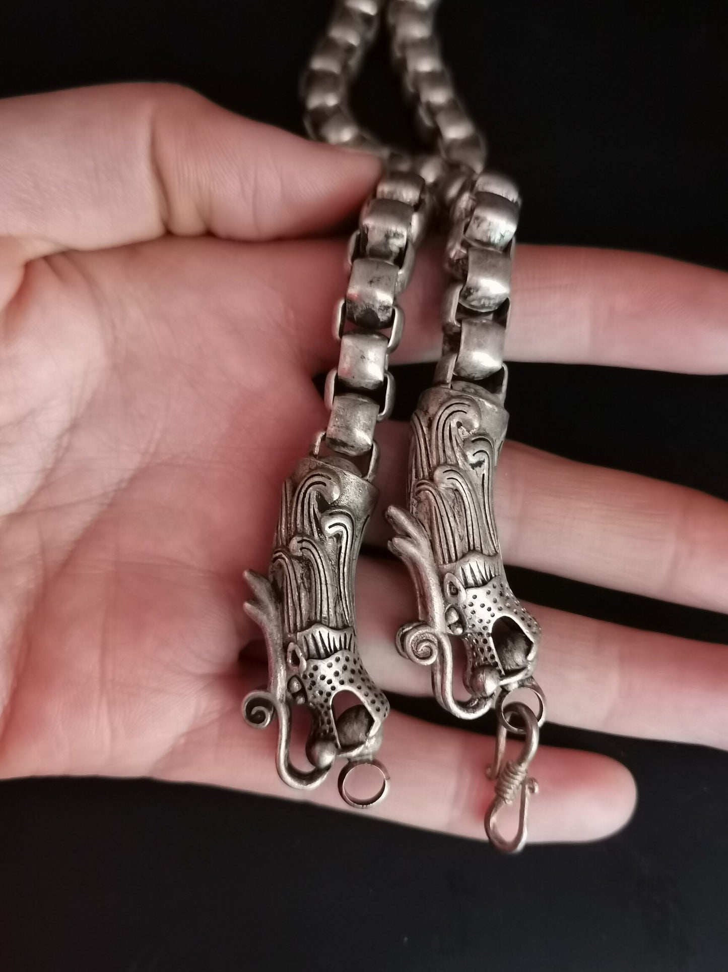 Chinese Antique Silver Dragon Necklace