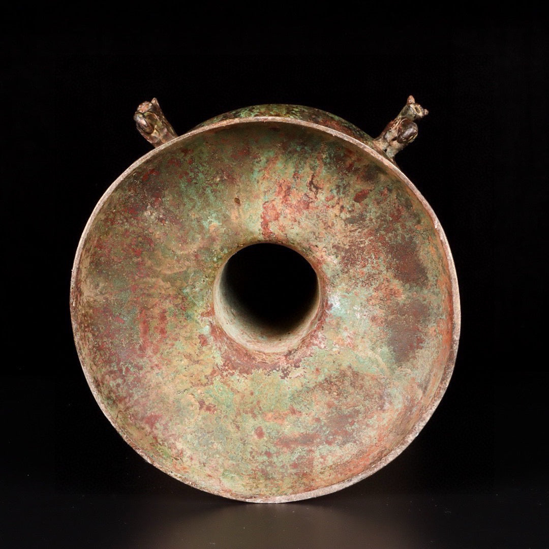 Chinese Antique Bronze Four Dragon Inscription Bean