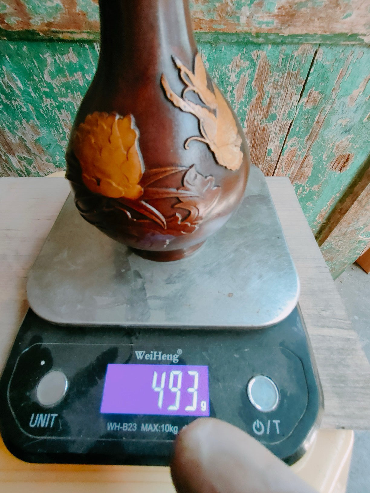 Chinese antique pure copper peony vase