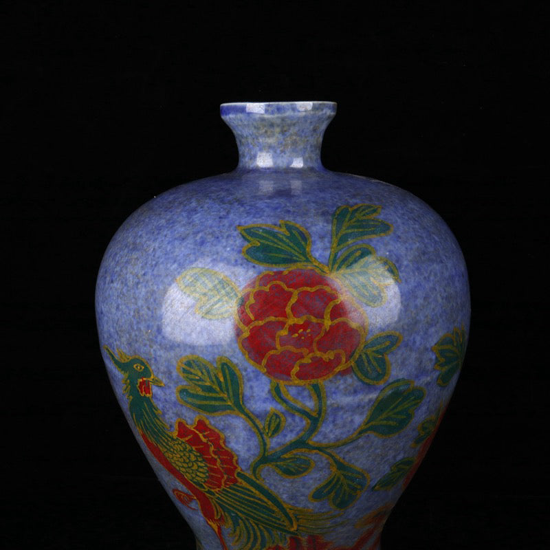 A pair of plum vases with snowflake orchid glaze and phoenix pattern