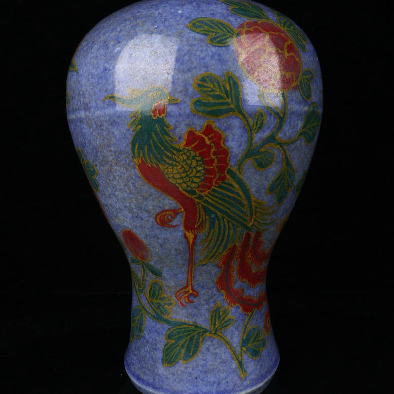 A pair of plum vases with snowflake orchid glaze and phoenix pattern