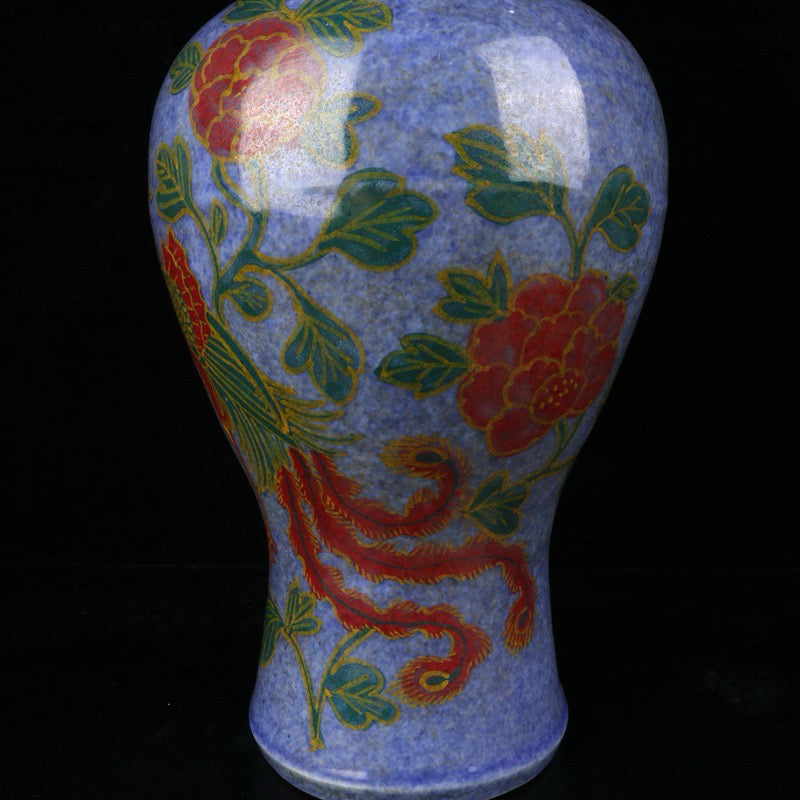 A pair of plum vases with snowflake orchid glaze and phoenix pattern