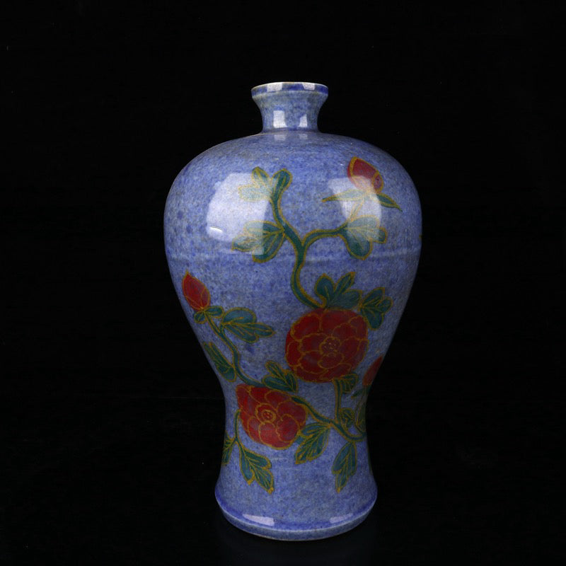A pair of plum vases with snowflake orchid glaze and phoenix pattern