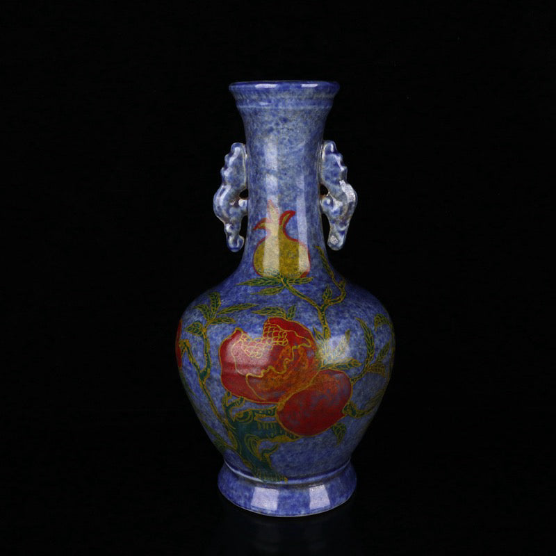 A pair of snowflake orchid glazed triple patterned double ear bottles