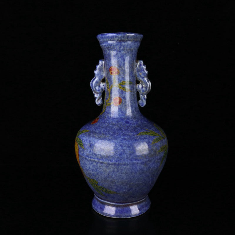 A pair of snowflake orchid glazed triple patterned double ear bottles