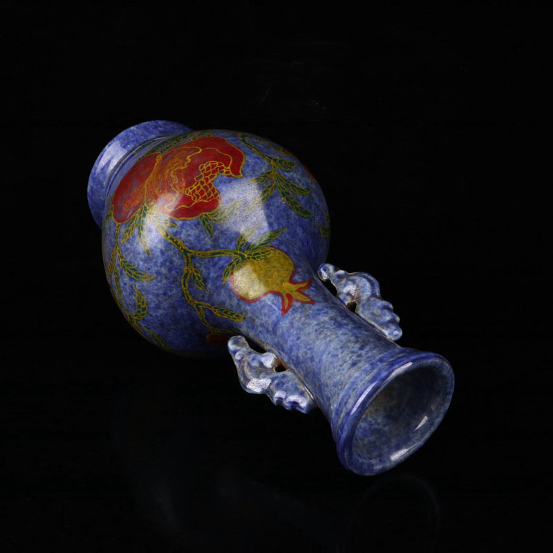 A pair of snowflake orchid glazed triple patterned double ear bottles