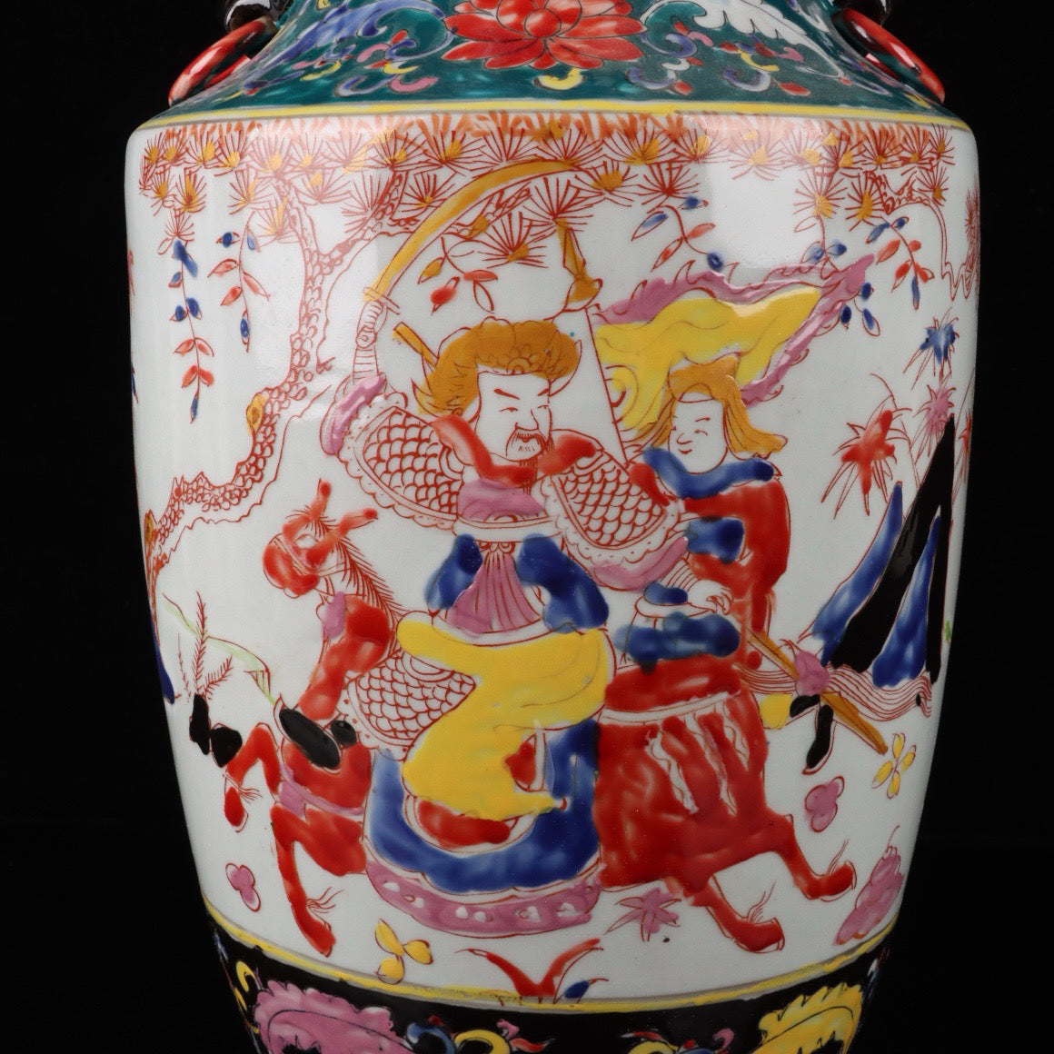 A pair of colorful character stories with patterned bottles